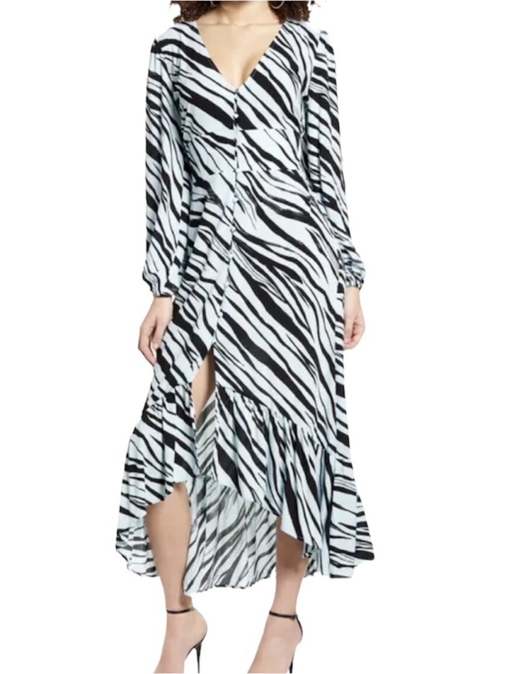 Leith Black & Blue Tiger-Print Midi Dress